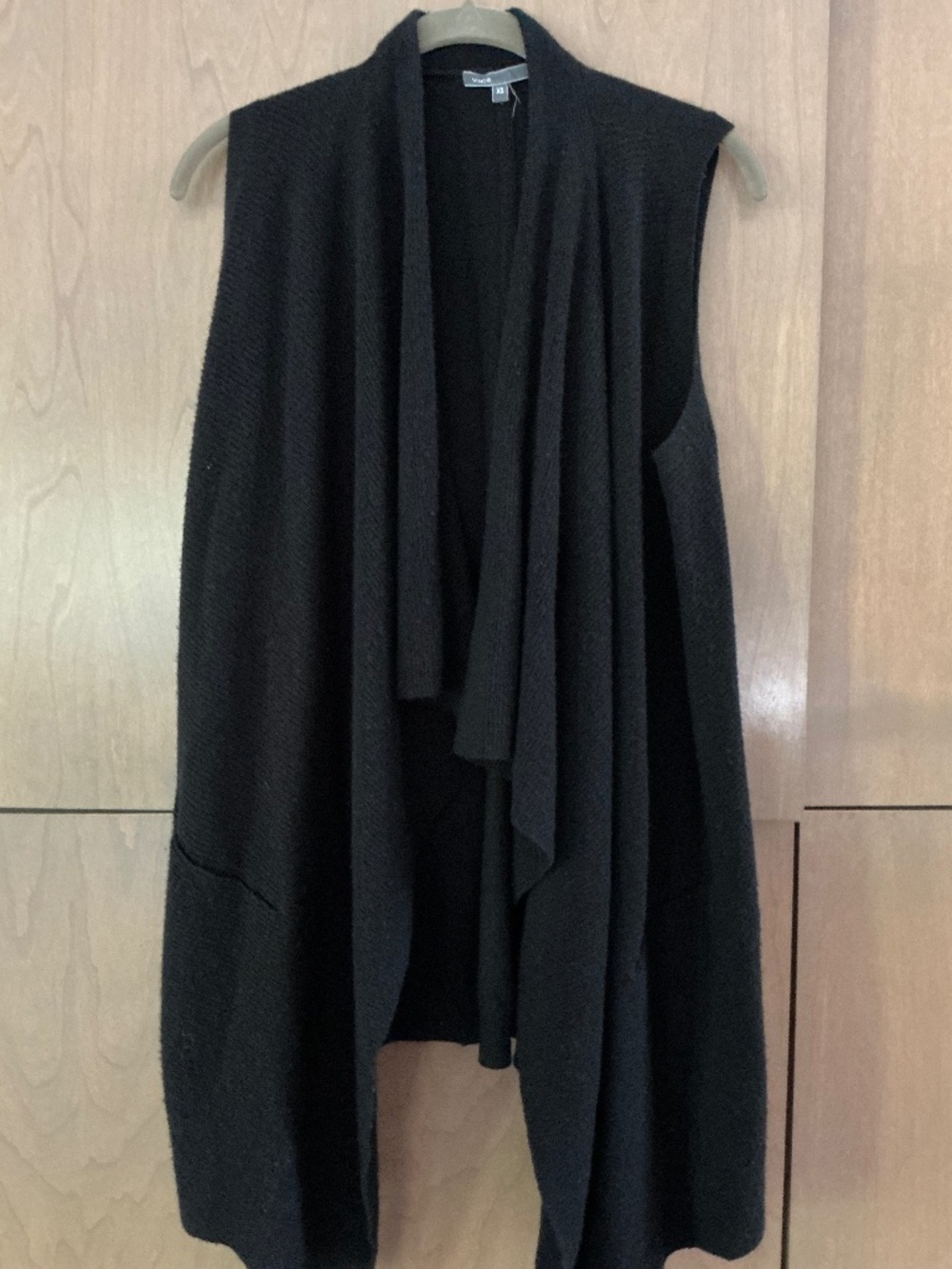 Vince Black Open Front Knit Vest Long Drape Sleeveless Cardigan XS